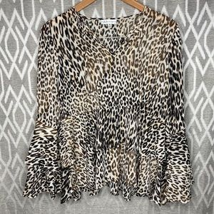 Neiman Marcus Top Leopard Print with Metallic Gold Thread Bell Sleeves Small